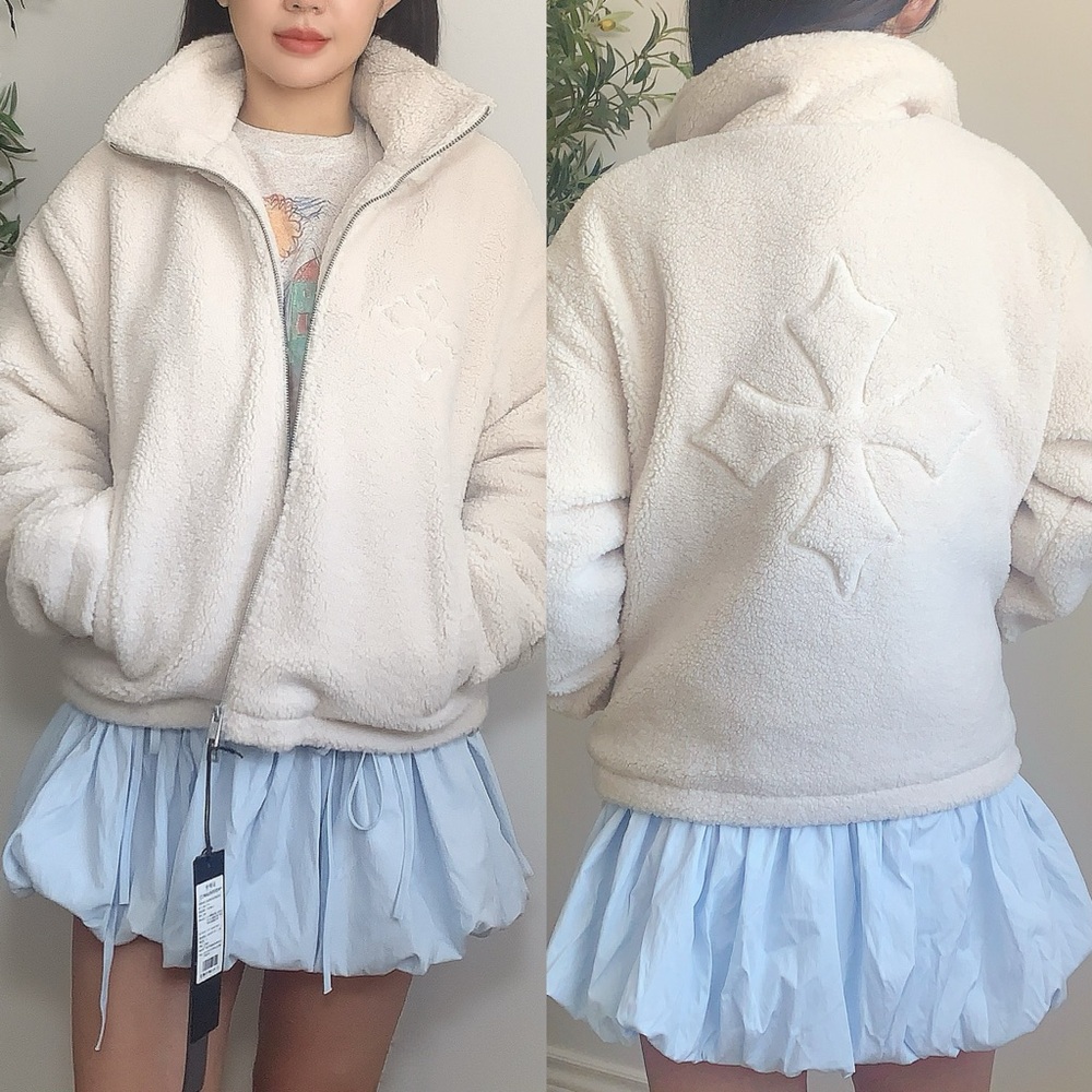 Climax Vision Cream Sherpa Puffer Jacket | Heavy Padded | Cross Logo | Size L